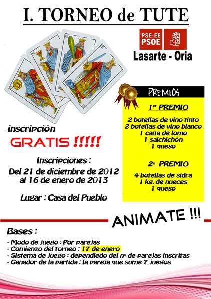 Abierta la inscripci�n para el 1� Torneo de Tute de la Casa del Pueblo